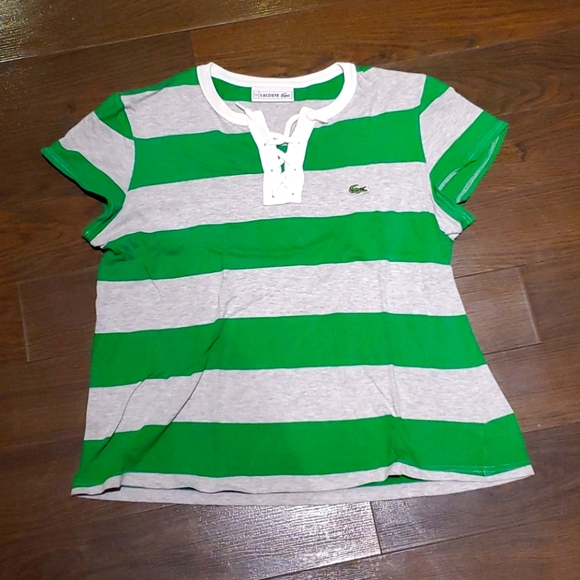 Authentic Lacoste Girl's Striped Crew T-Shirt - Picture 1 of 4